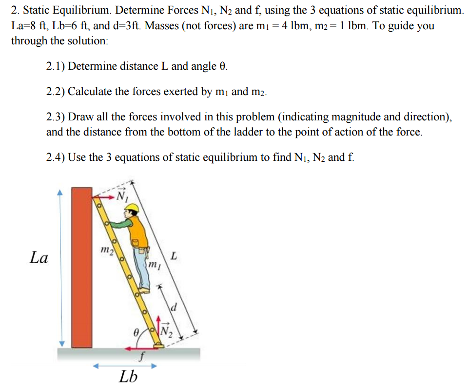 Solved Static Equilibrium Determine Forces N1 N2 And F 6170