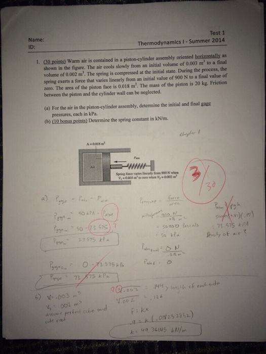 Solved Warm air is contained in a pistoncylinder assembly