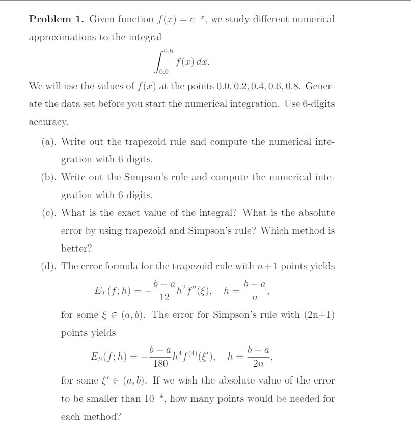 Solved Given function f (x) = e^-x, we study different | Chegg.com