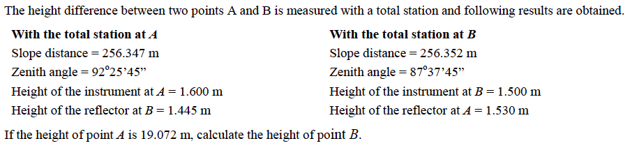 Solved The height difference between two points A and B is | Chegg.com
