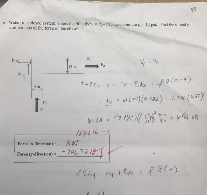 Solved Water, in a closed system, enters the 90 degree elbow