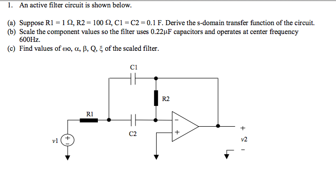 Solved An active filter circuit is shown below. Suppose R1 | Chegg.com