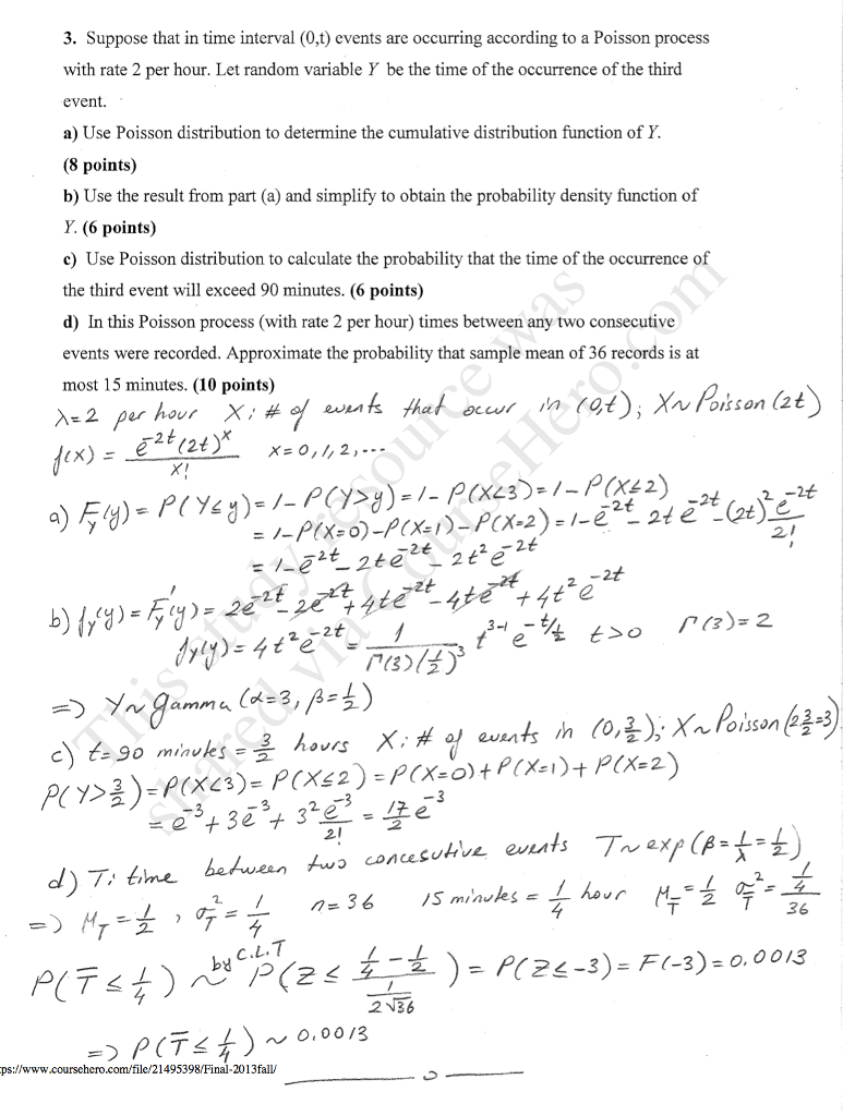 Solved 3 Suppose That In Time Interval 0 t Events Are Chegg