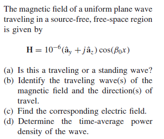 Solved The magnetic field of a uniform plane wave traveling | Chegg.com