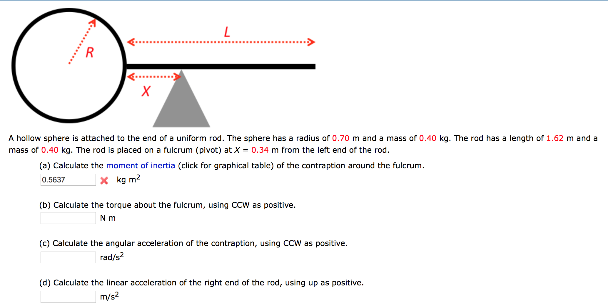 Solved A hollow sphere is attached to the end of a uniform