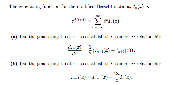 Solved The Generating Function For The Modified Bessel | Chegg.com