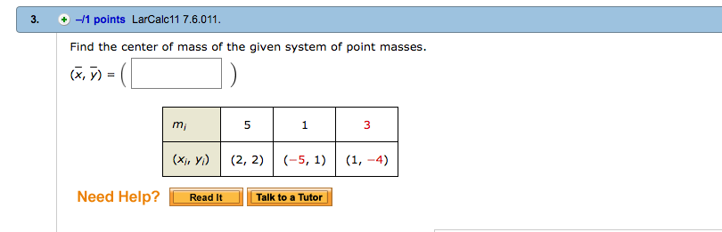 Solved Find the center of mass of the given system of point | Chegg.com