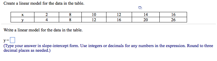 Solved Create a linear model for the data in the table. | Chegg.com