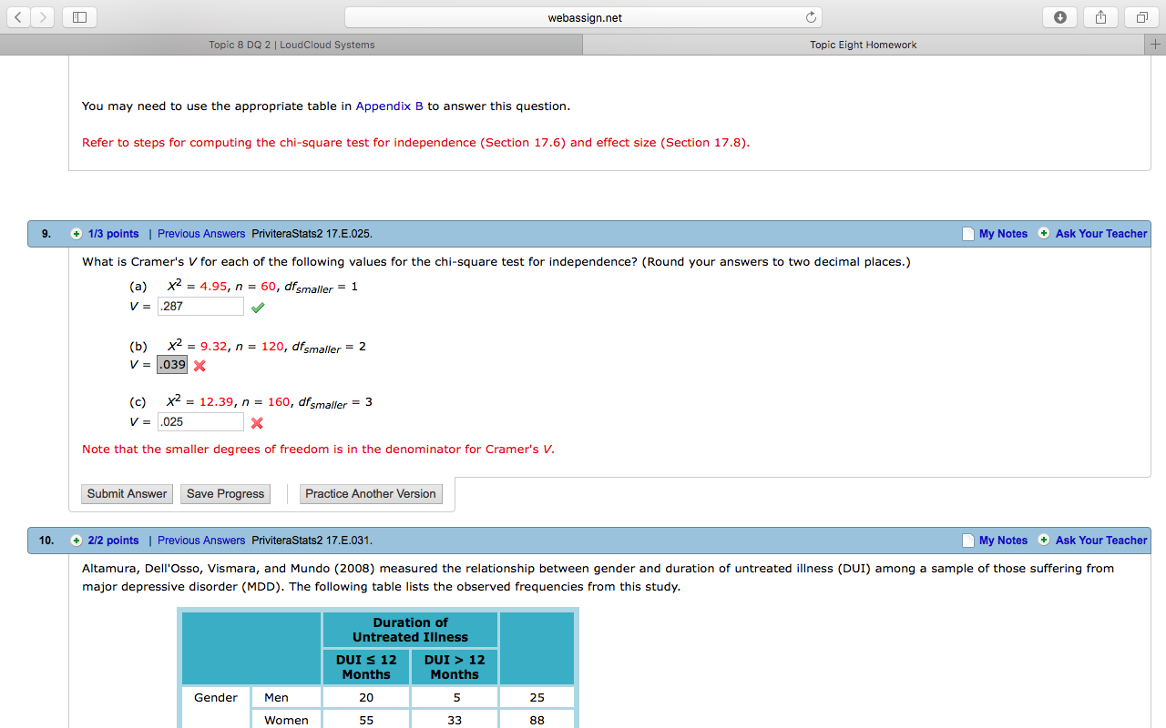 Solved What is Cramer's V for each of the following values
