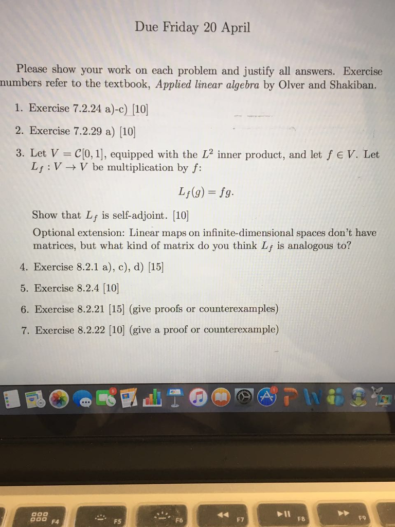 Solved Due Friday 20 April Please show your work on each | Chegg.com
