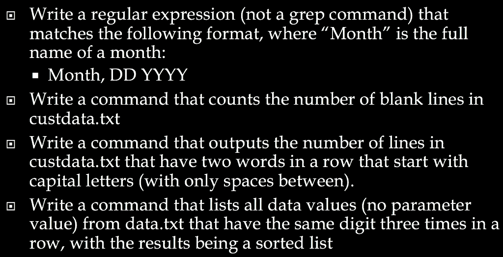 Solved Write a regular expression not a grep command that