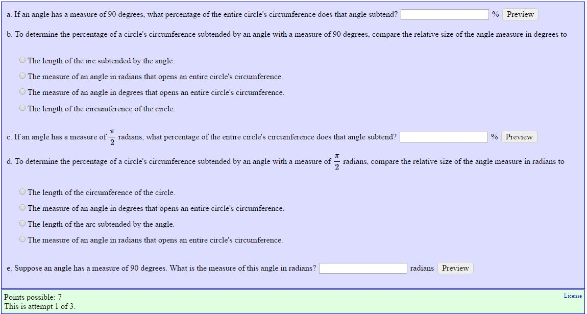an angle having a measure of 90 degrees