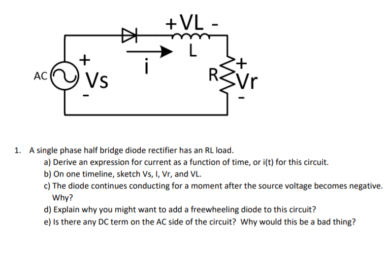 Solved + VL AC 1. A single phase half bridge diode rectifier
