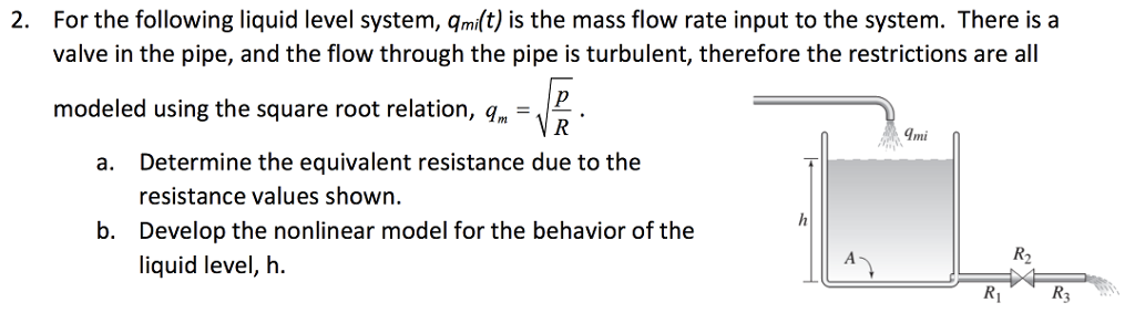 Solved For the following liquid level system, qmi(t) is the | Chegg.com