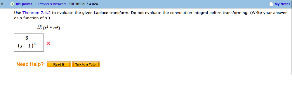 Solved 5. 0/1 points | Previous Answers ZillDiffEQ9 7.4.024 | Chegg.com