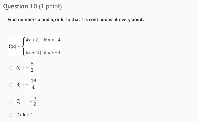 Solved Find Numbers A And B, Or K, So That F Is Continuous | Chegg.com