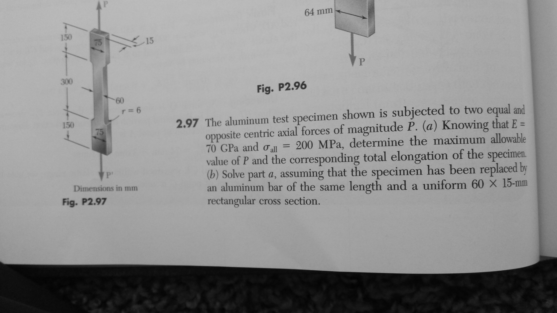 Solved The Aluminum Test Specimen Shown Is Subjected To Two | Chegg.com