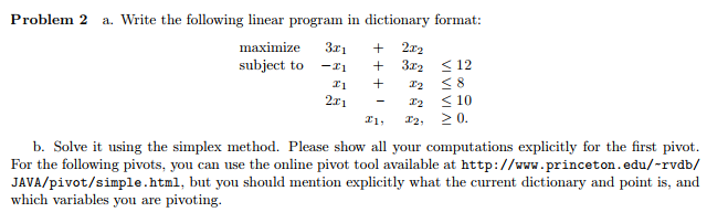 Solved Problem 2 a. Write the following linear program in | Chegg.com