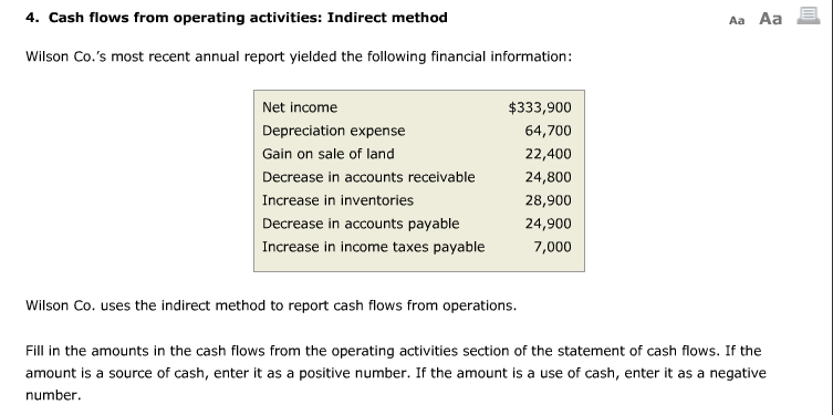 indirect method cash flow operating activities