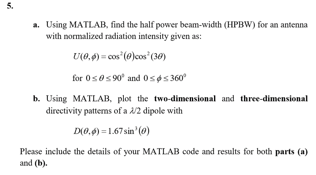 Using MATLAB, Find The Half Power Beam-width (HPBW) | Chegg.com