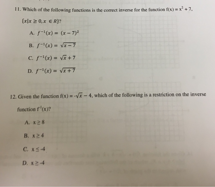 Solved Which of the following functions is the correct | Chegg.com