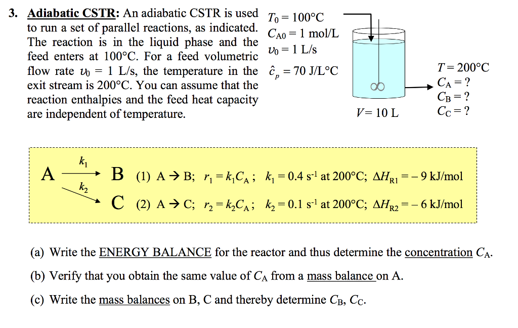 Solved An adiabatic CSTR is used to run a set of parallel