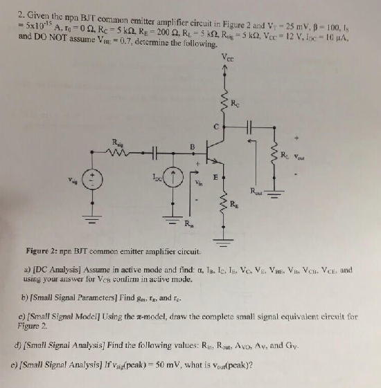 Solved Given the npn BJT common emitter circuit in Figure 2 | Chegg.com