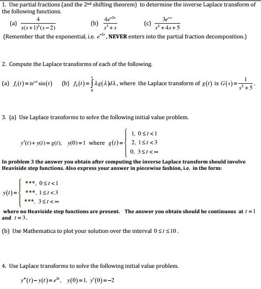 Solved Use partial fractions (and the 2^nd shifting theorem) | Chegg.com