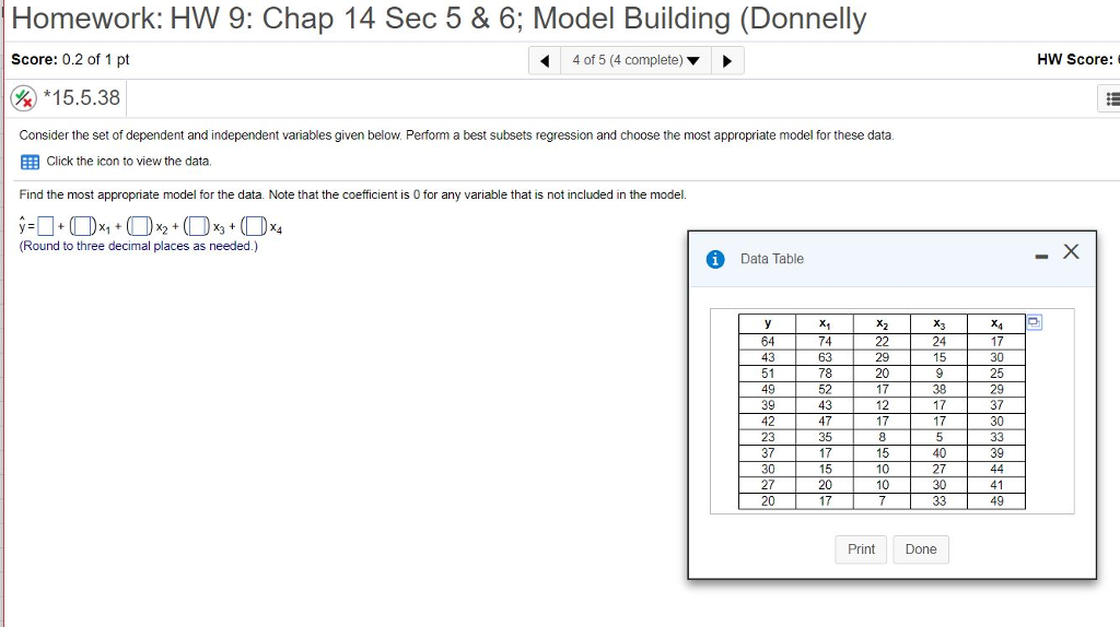 Solved Homework: HW 9: Chap 14 Sec 5 & 6; Model Building | Chegg.com