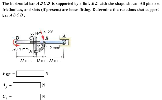 Solved The Horizontal Bar A B C D Is Supported By A Link B E | Chegg.com