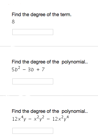 find the degree of the polynomial 8 7 2r