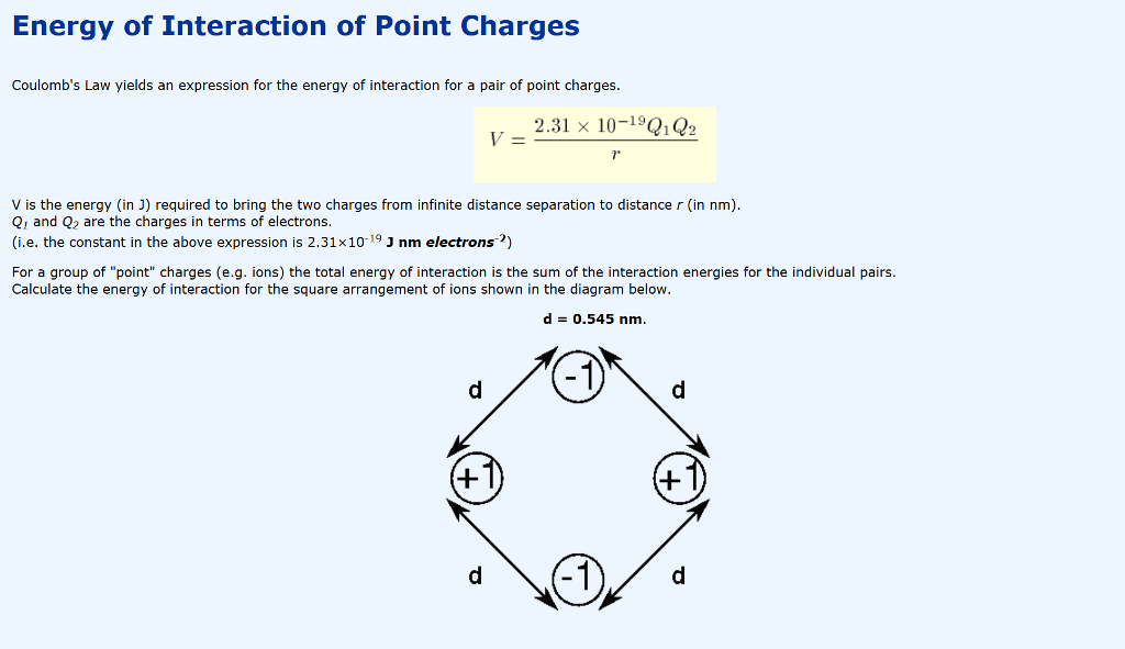 Solved Energy Of Interaction Of Point Charges Coulomb's Law | Chegg.com