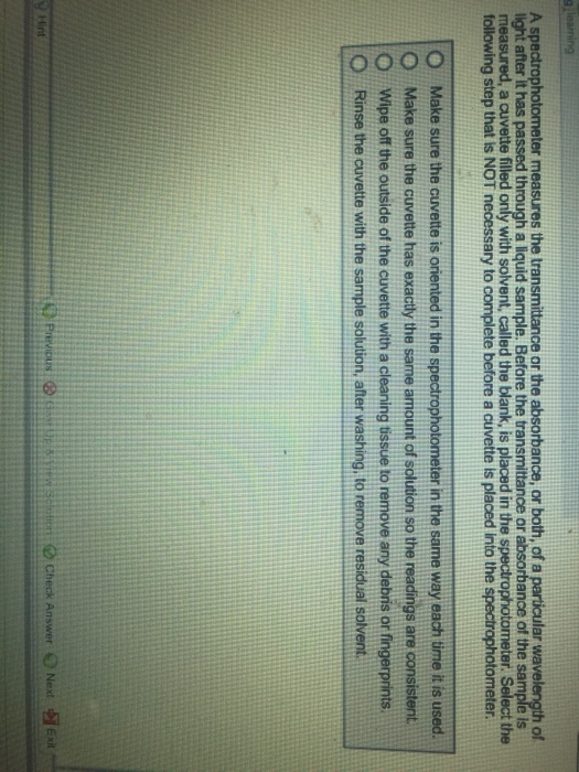 Solved A spectrophotometer measures the transmittance or the