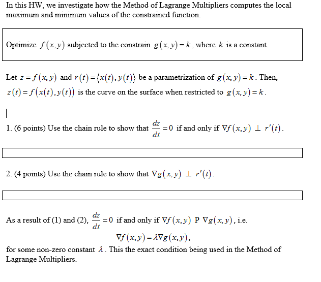 Solved In This HW, We Investigate How The Method Of Lagrange | Chegg.com