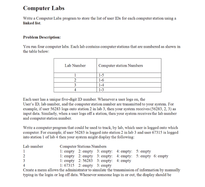 Solved Computer Labs Write a Computer Labs program to store | Chegg.com
