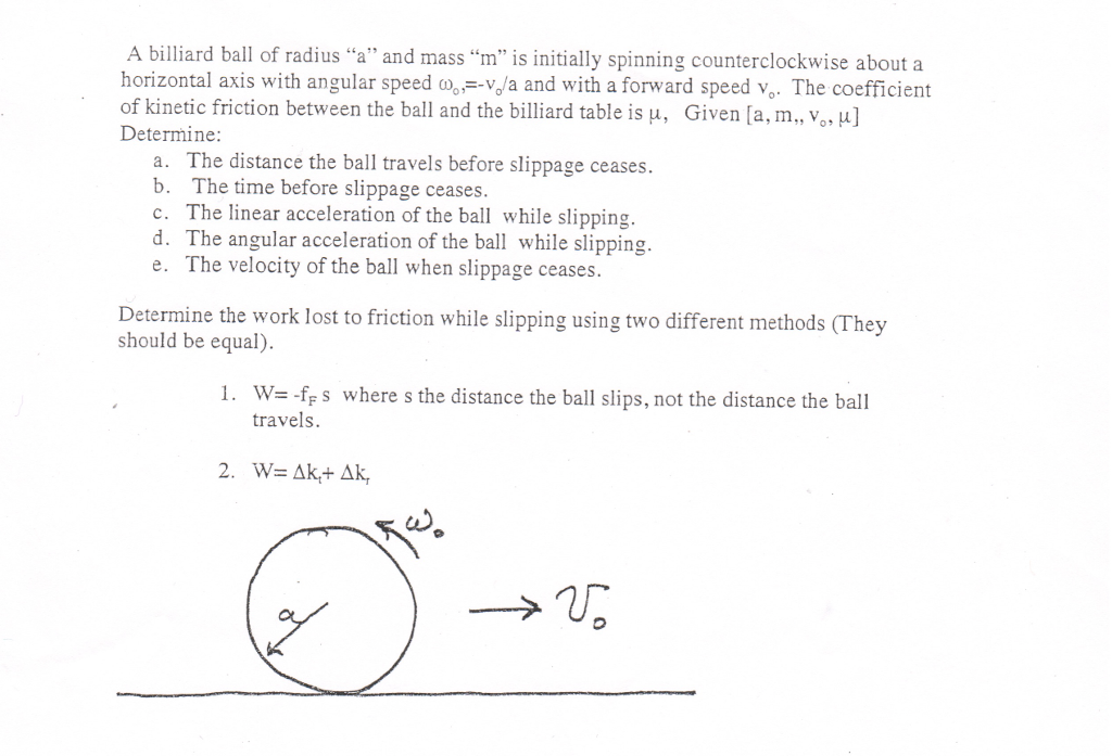 Solved A billiard ball of radius "a" and mass "m" is