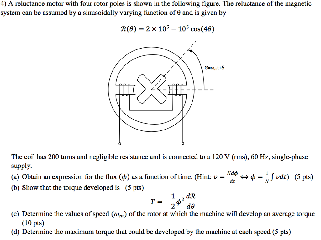 Solved 4) A Reluctance Motor With Four Rotor Poles Is Shown | Chegg.com