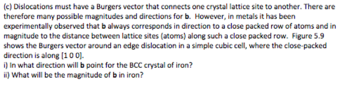 Solved (c) Dislocations must have a Burgers vector that | Chegg.com