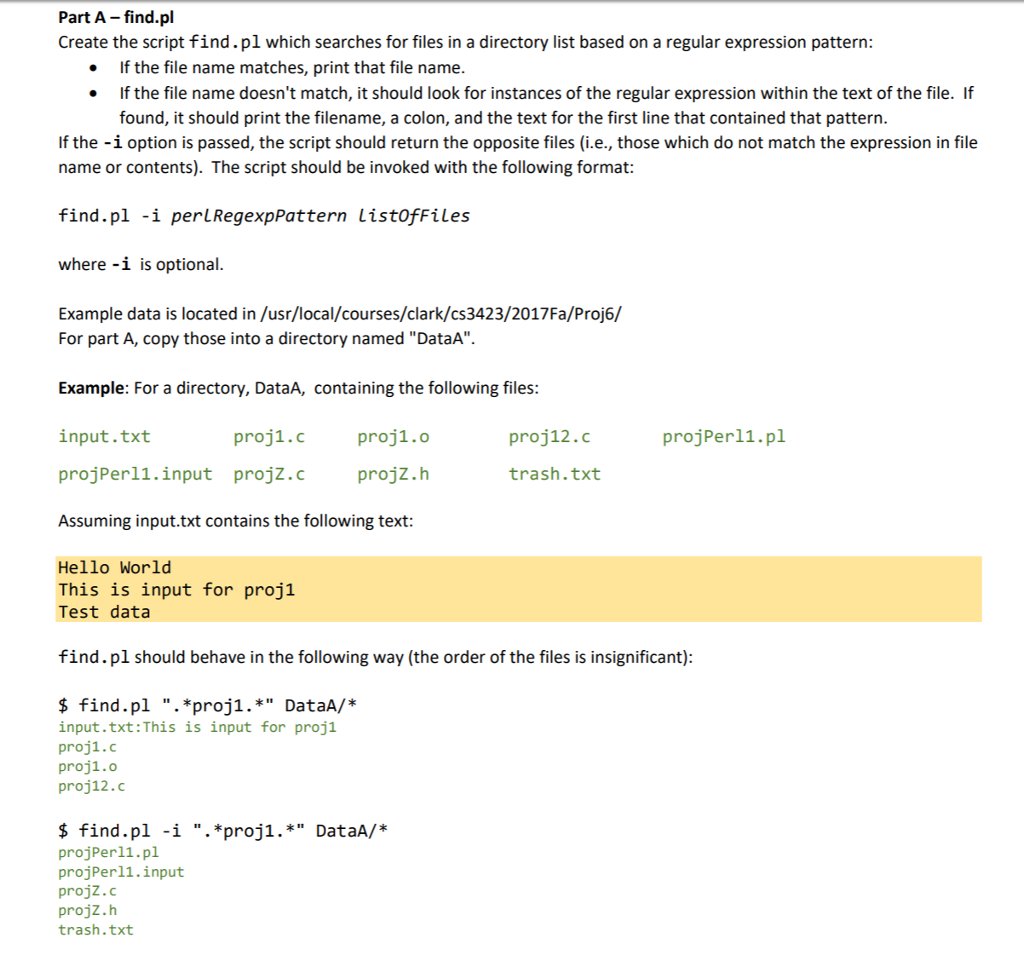 Solved Part A - find.pl Create the script find.pl which | Chegg.com