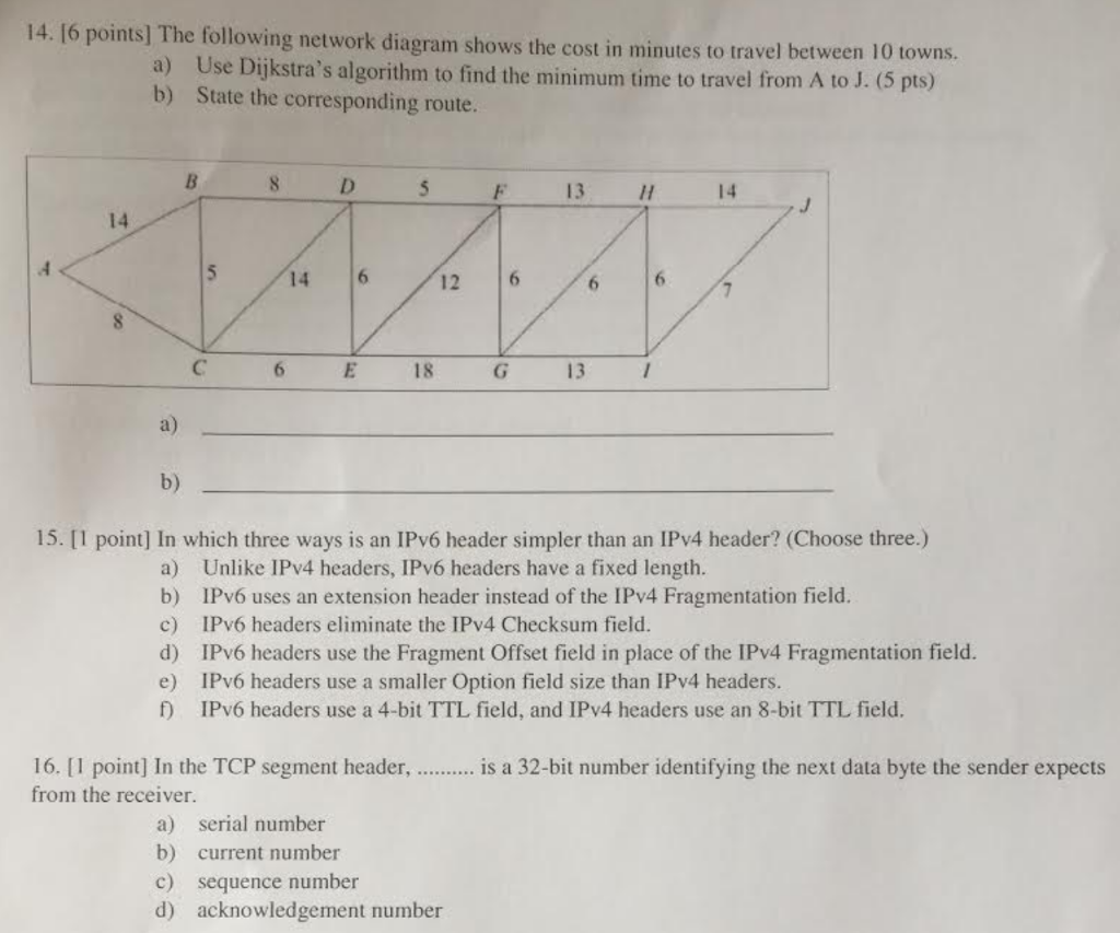 Solved 14. 16 points] The following network diagram shows | Chegg.com