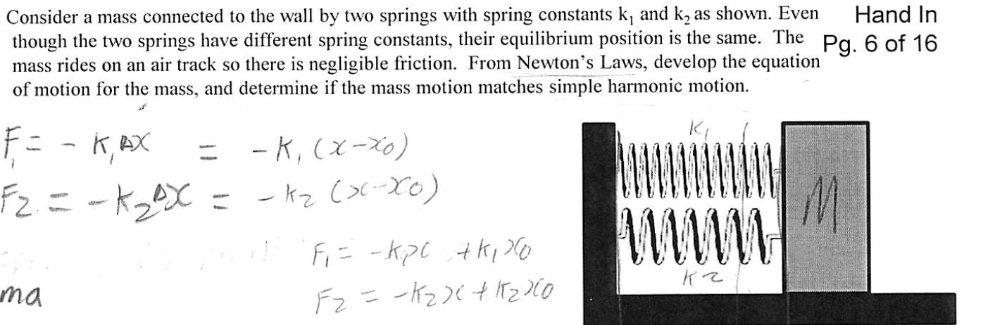 Solved Consider a mass connected to the wall by two springs | Chegg.com