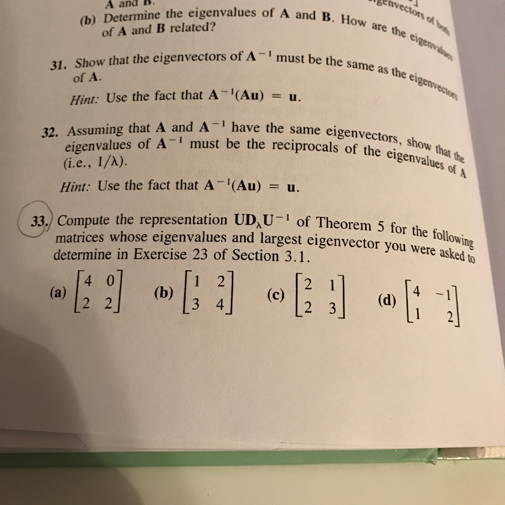 Solved Show that the eigenvectors of A^-1 must be the same | Chegg.com