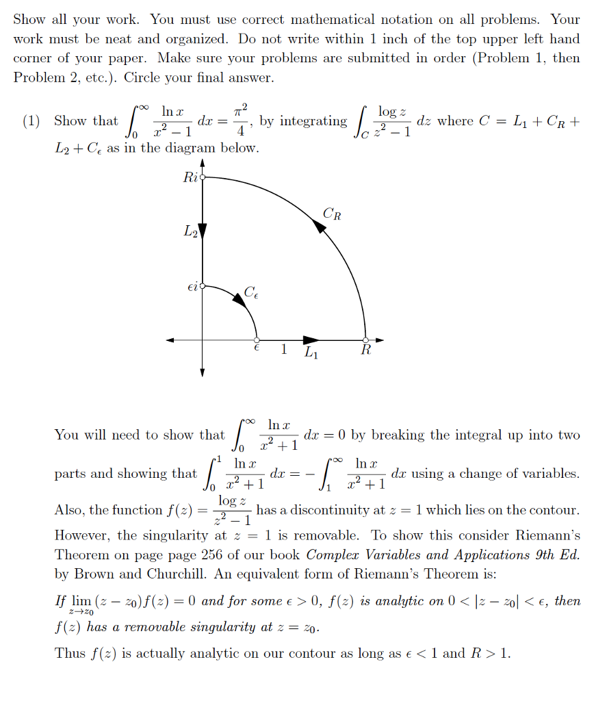 Solved Show all your work. You must use correct mathematical | Chegg.com