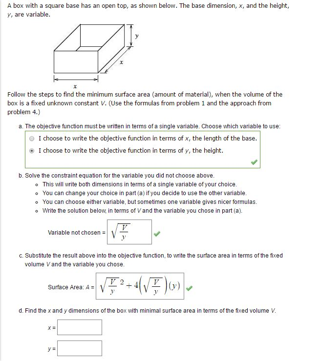 Solved A box with a square base has an open top, as shown | Chegg.com