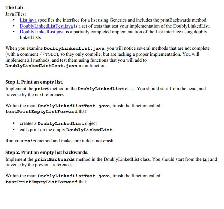 Solved The Lab Java Files List.java specifies the interface
