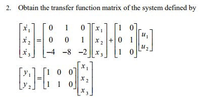 Solved Obtain the transfer function matrix of the system | Chegg.com