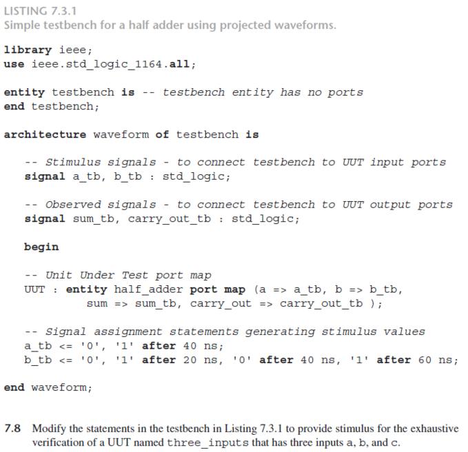 Solved Simple testbench for a half adder using projected