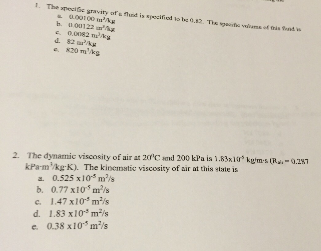 Solved The specific gravity of a fluid is specified to be | Chegg.com