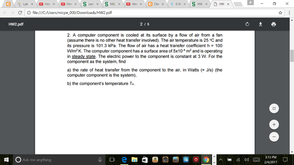 Solved A Computer Component Is Cooled At Its Surface By A | Chegg.com