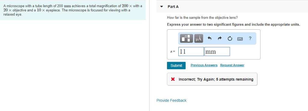 Solved A microscope with a tube length of 200 mm achieves a | Chegg.com